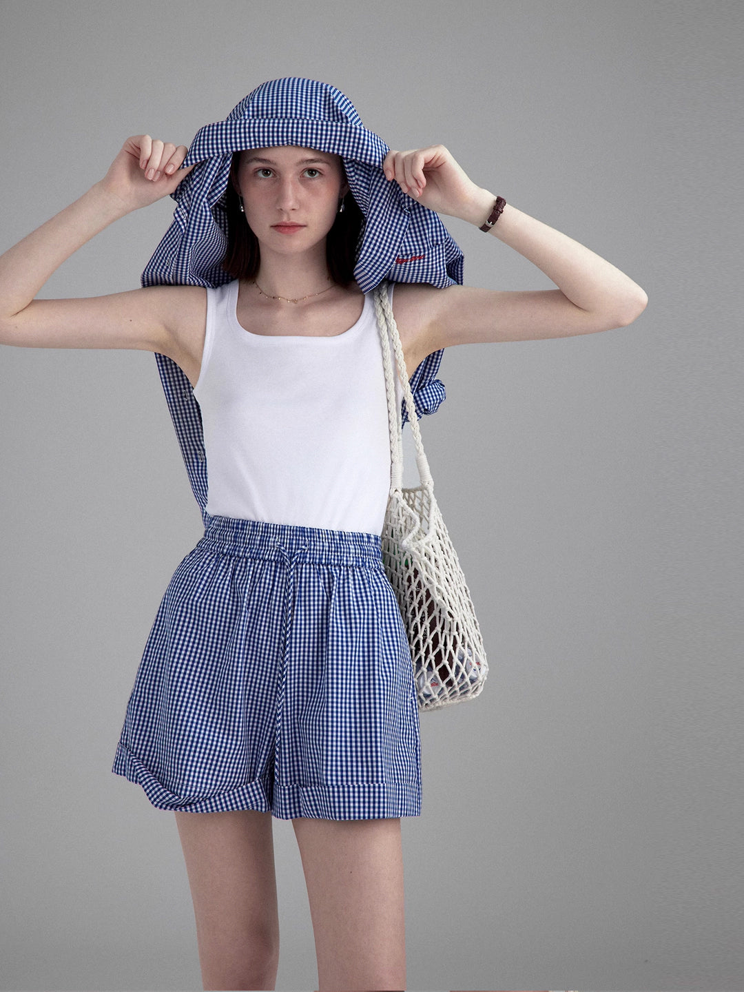 Lightweight navy plaid daily shirt/shorts