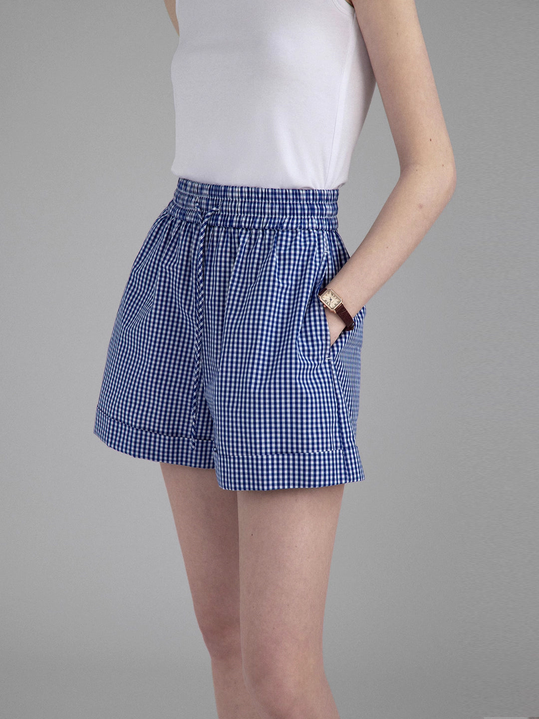 Lightweight navy plaid daily shirt/shorts