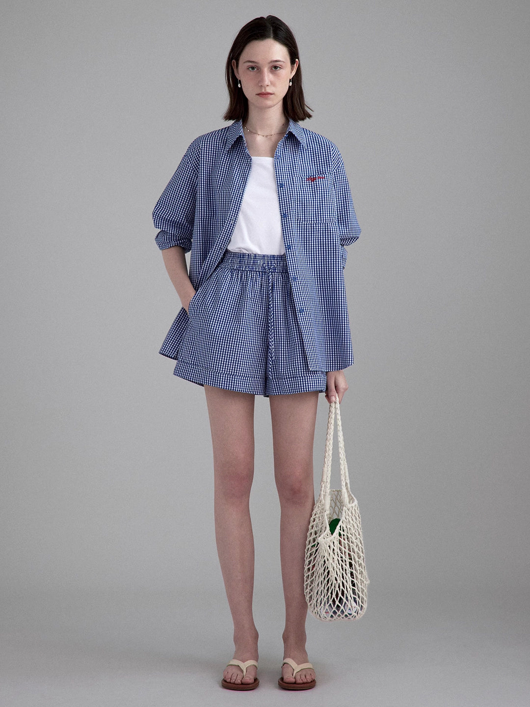 Lightweight navy plaid daily shirt/shorts