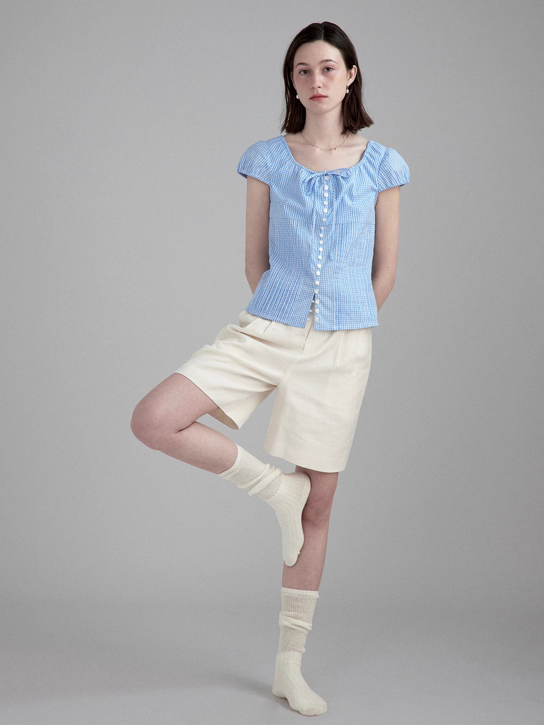 Summer jacquard textured puff sleeve blouse