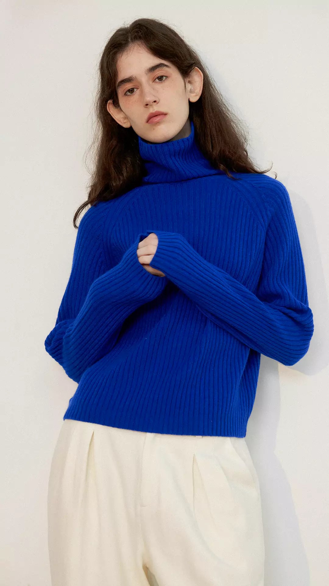 Rib Knit Turtleneck in Royal Blue