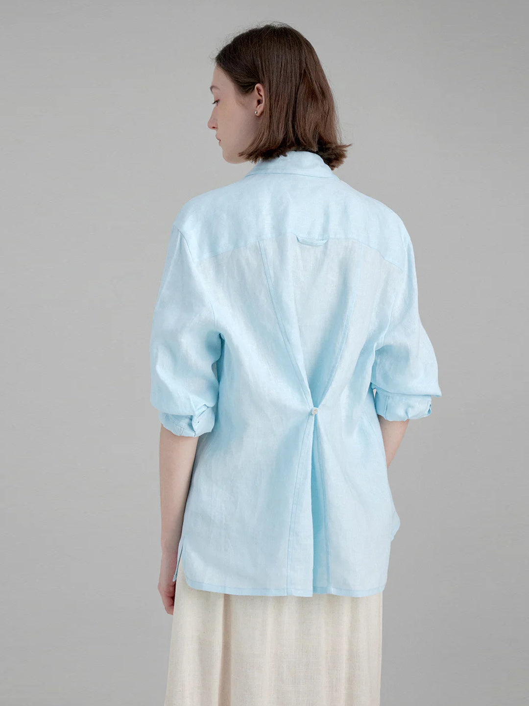 Pure Linen Two-way Back Button Loose-fit Long Sleeve Shirt