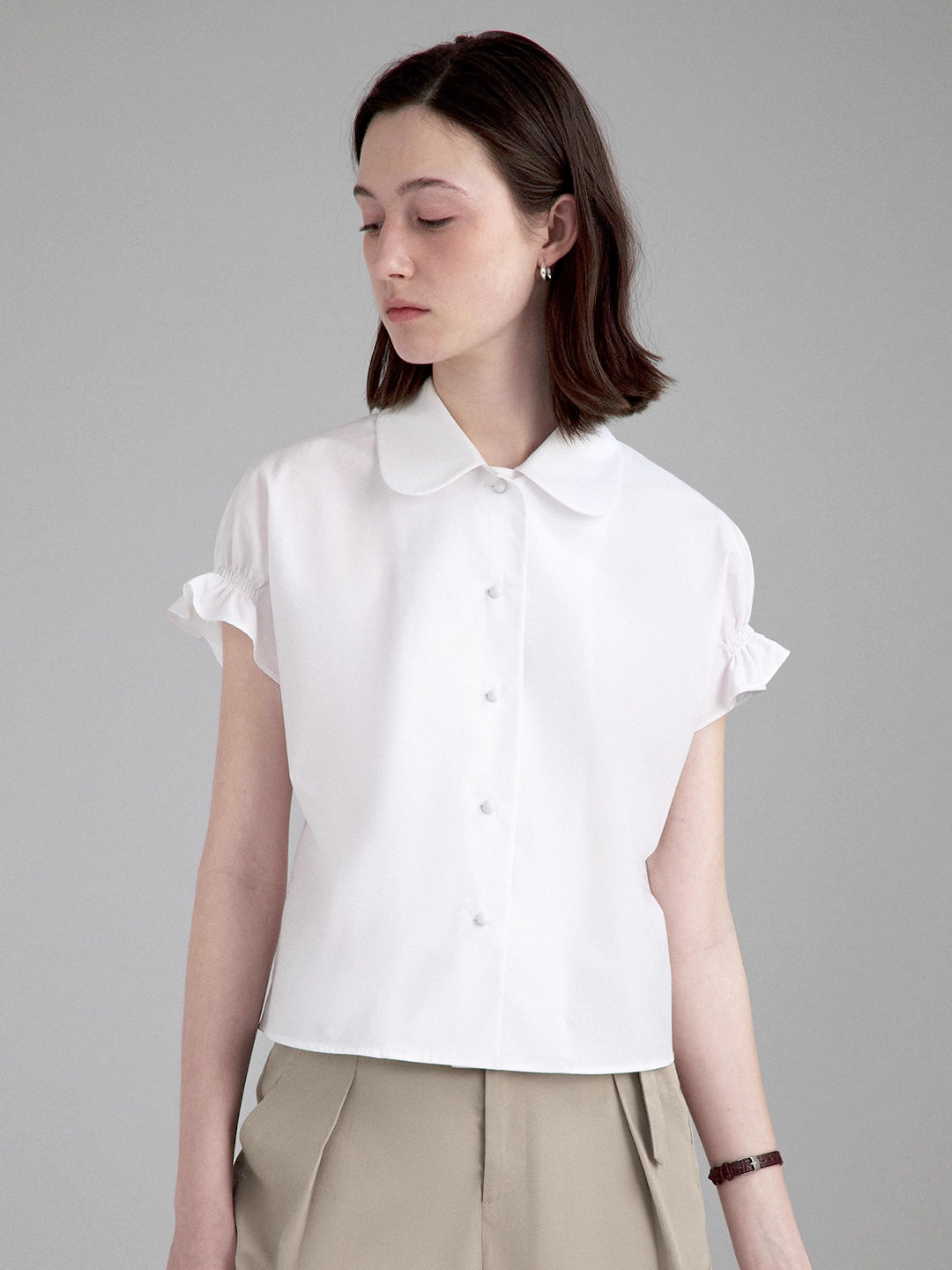 Lapel Ruffle Loose Short Sleeve Shirt