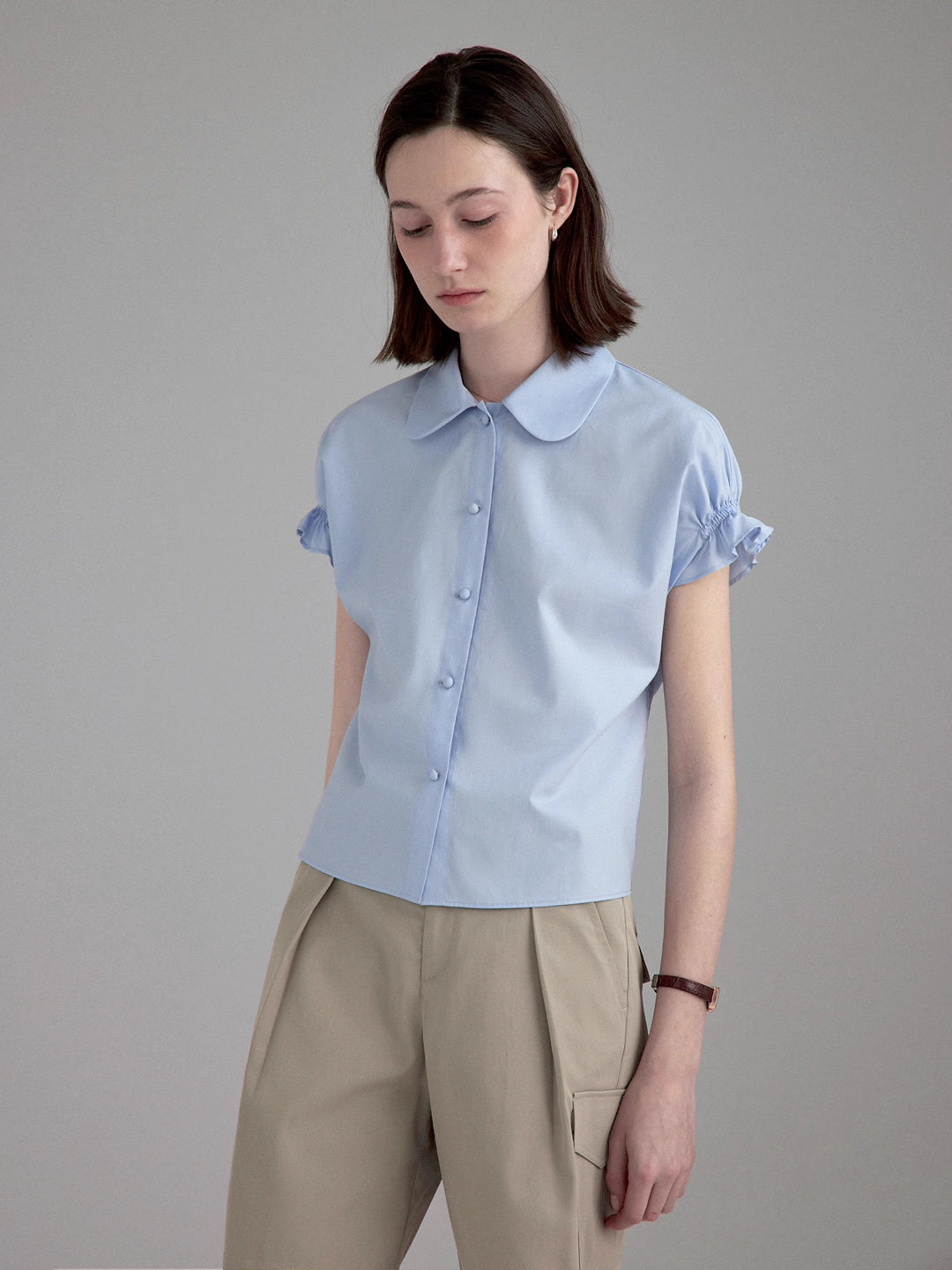 Lapel Ruffle Loose Short Sleeve Shirt