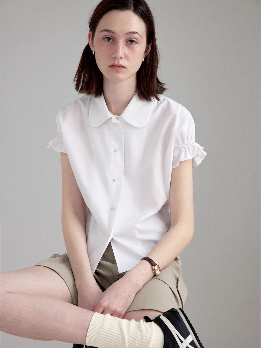 Lapel Ruffle Loose Short Sleeve Shirt