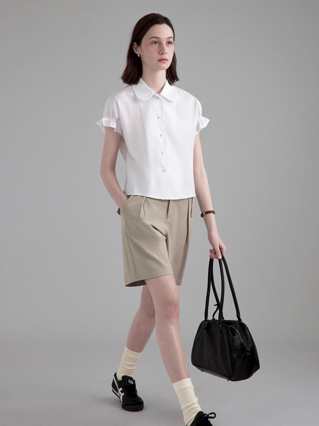 Lapel Ruffle Loose Short Sleeve Shirt