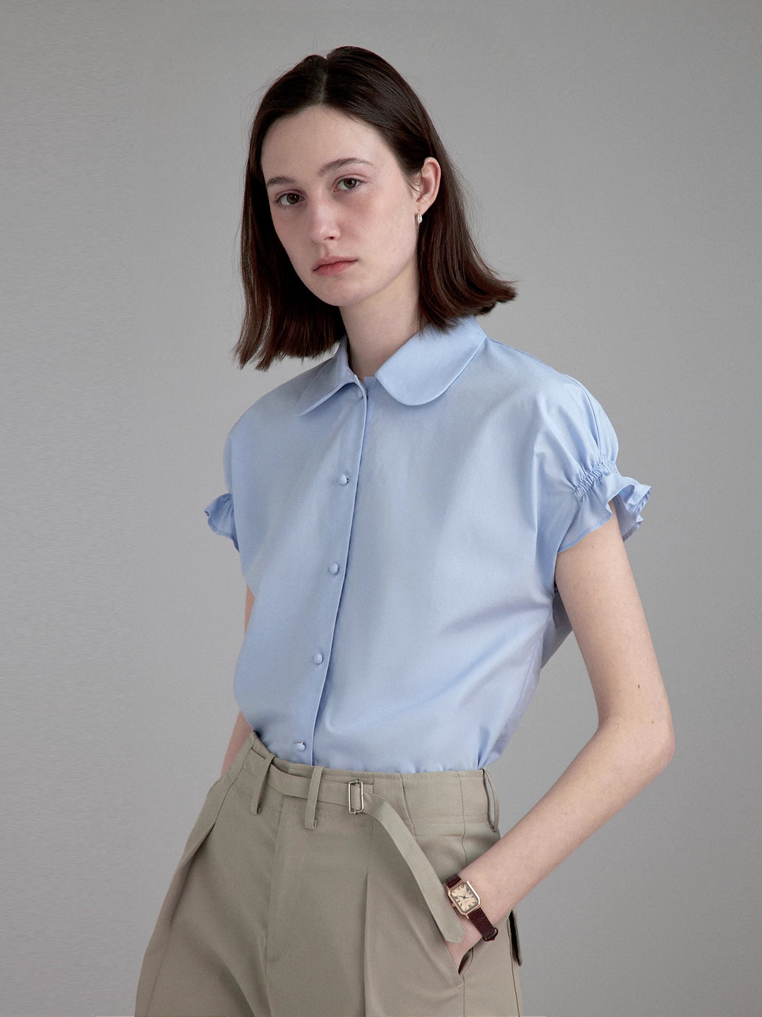 Lapel Ruffle Loose Short Sleeve Shirt