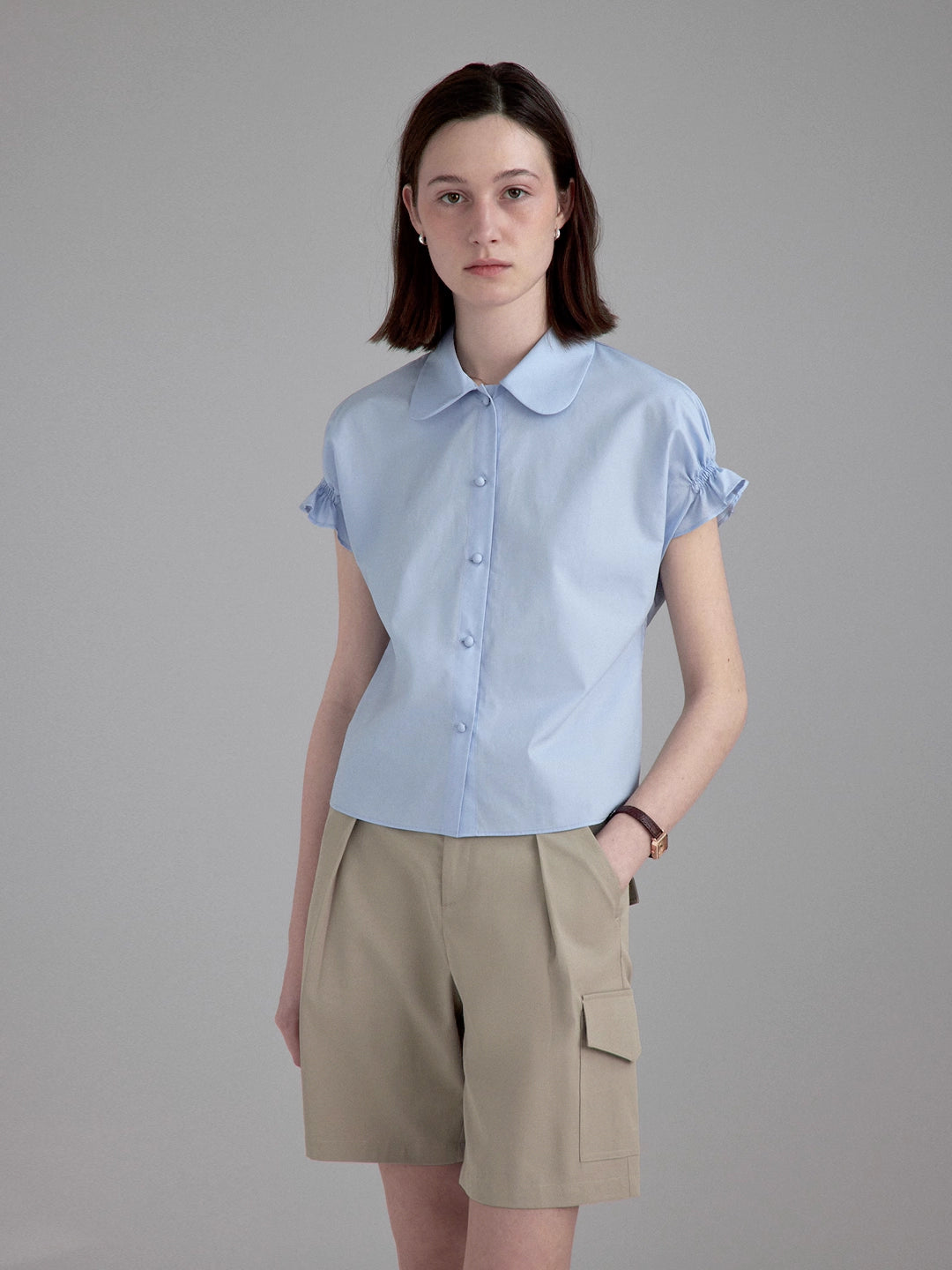 Lapel Ruffle Loose Short Sleeve Shirt