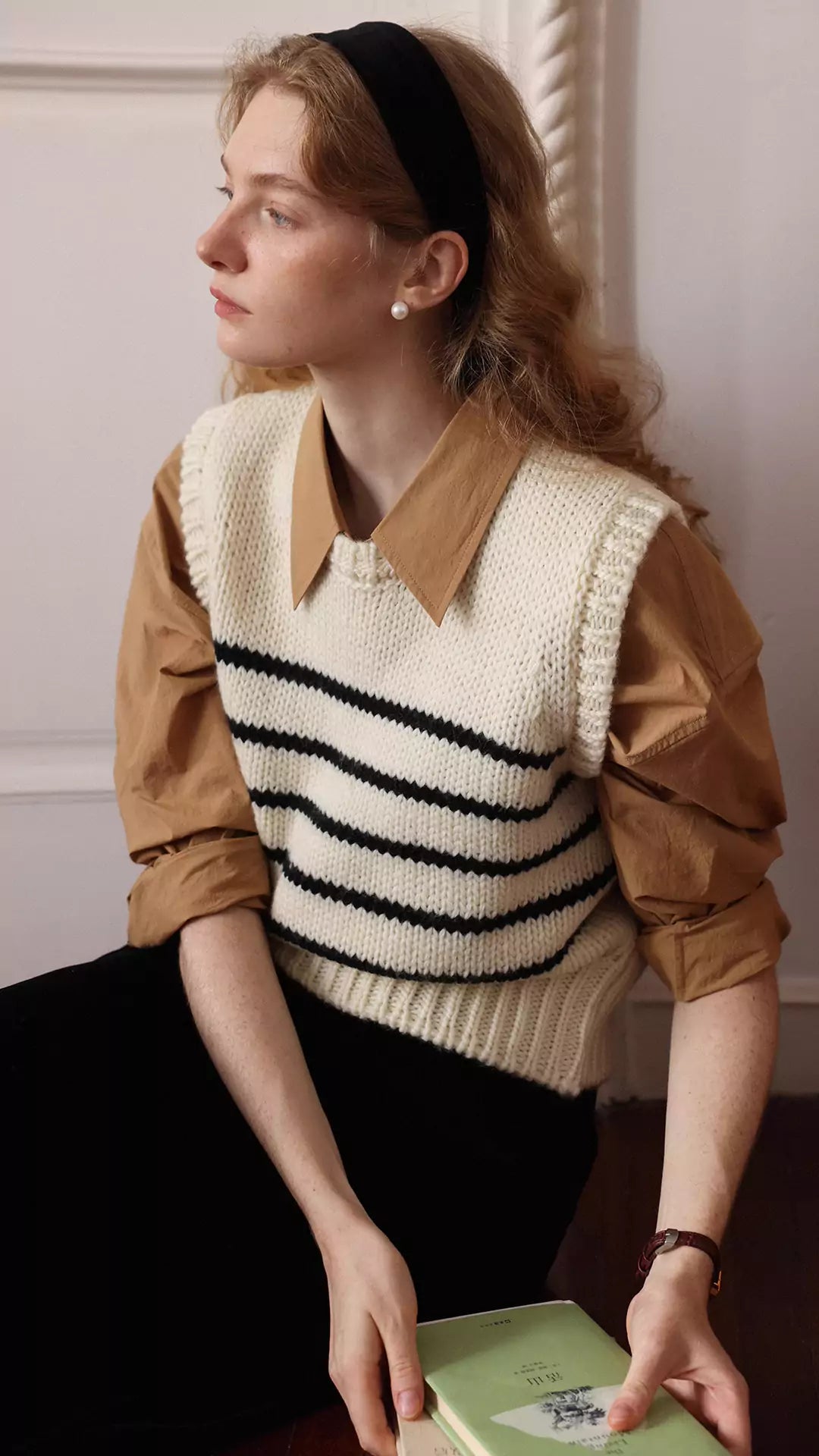 Round Neck Striped Knit Vest