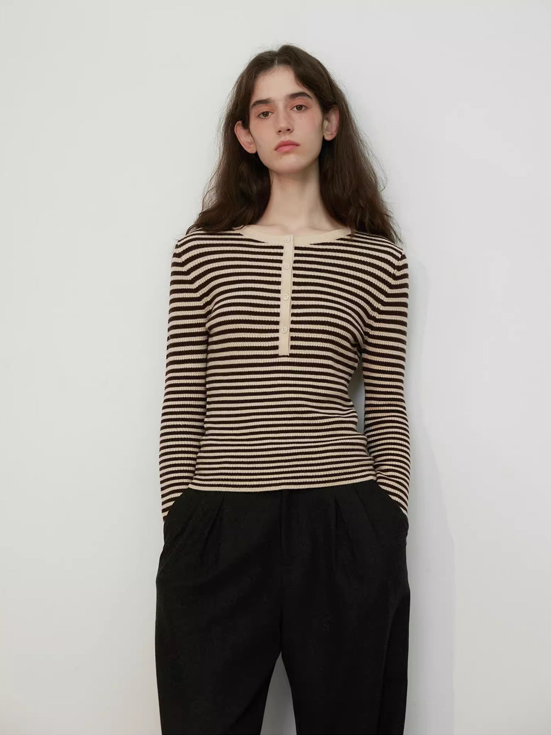 Ultra-Fine Pure Wool Slim-Fit Striped Half-Zip Knit Top