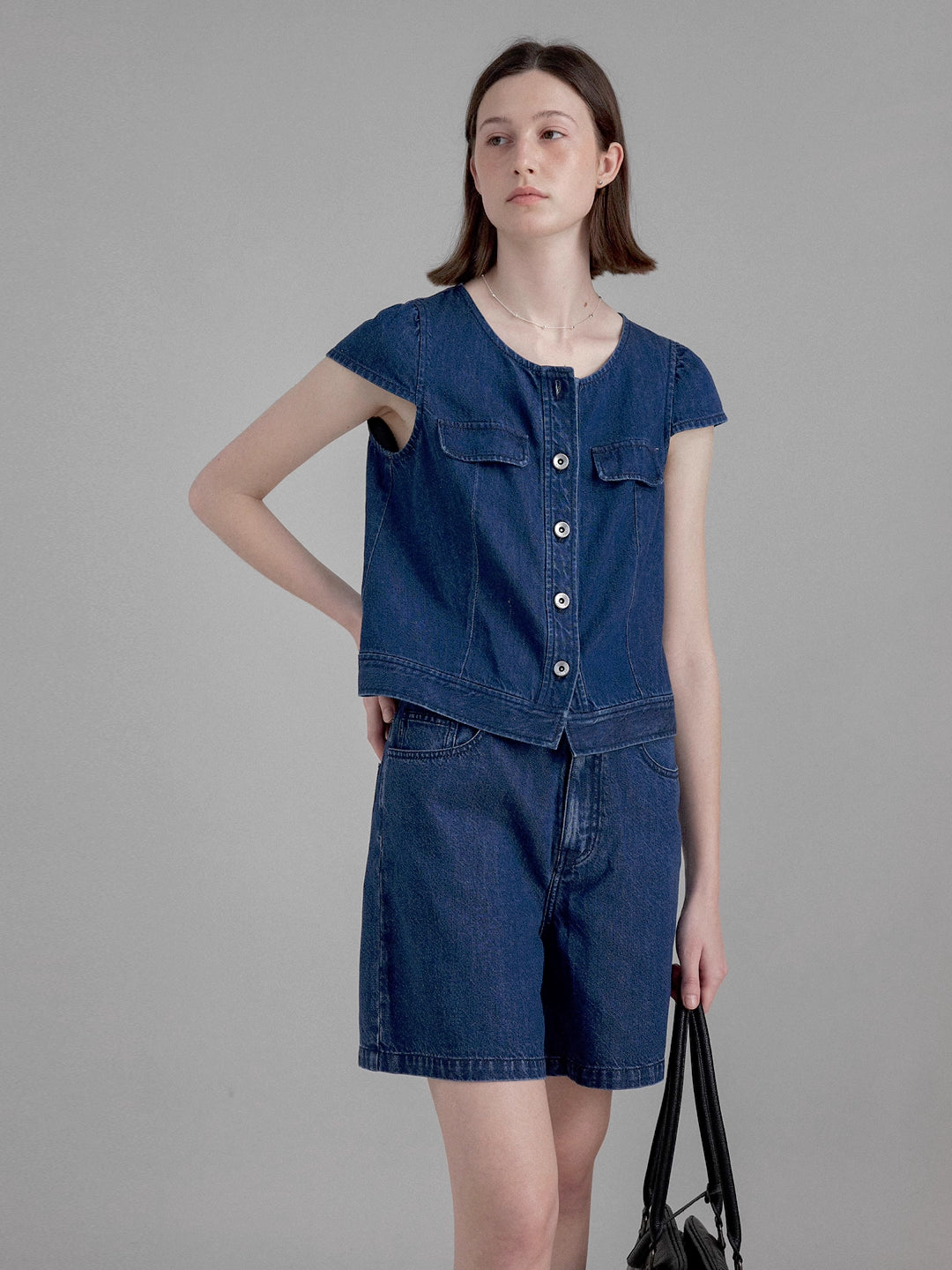 Vintage Washed Blue Denim Shirt and Shorts Set