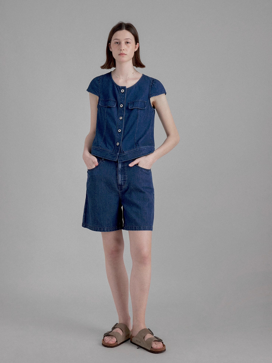 Vintage Washed Blue Denim Shirt and Shorts Set