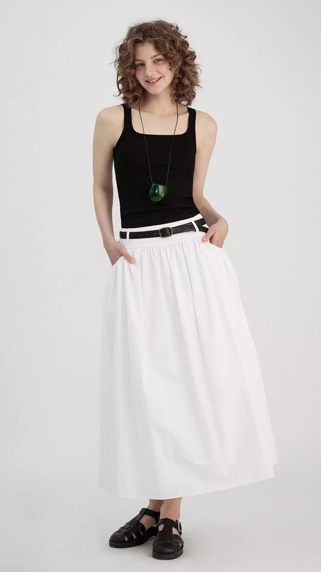 A-Line Ruched Relaxed-Fit Midi Skirt