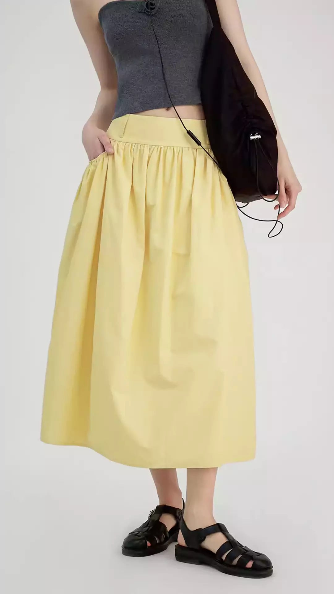 A-Line Ruched Relaxed-Fit Midi Skirt