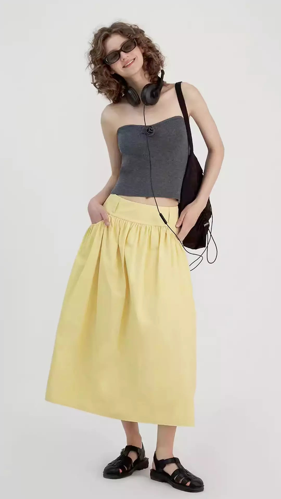 A-Line Ruched Relaxed-Fit Midi Skirt