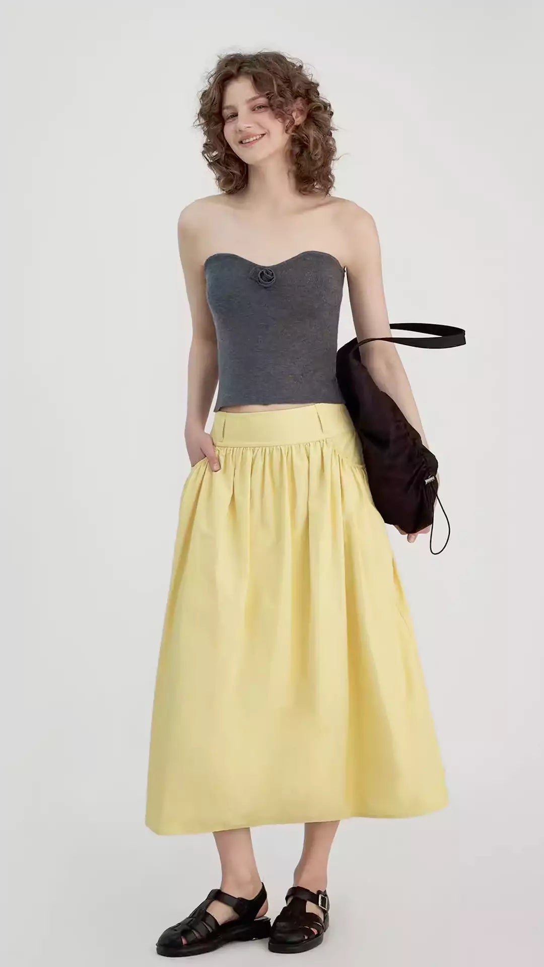 A-Line Ruched Relaxed-Fit Midi Skirt