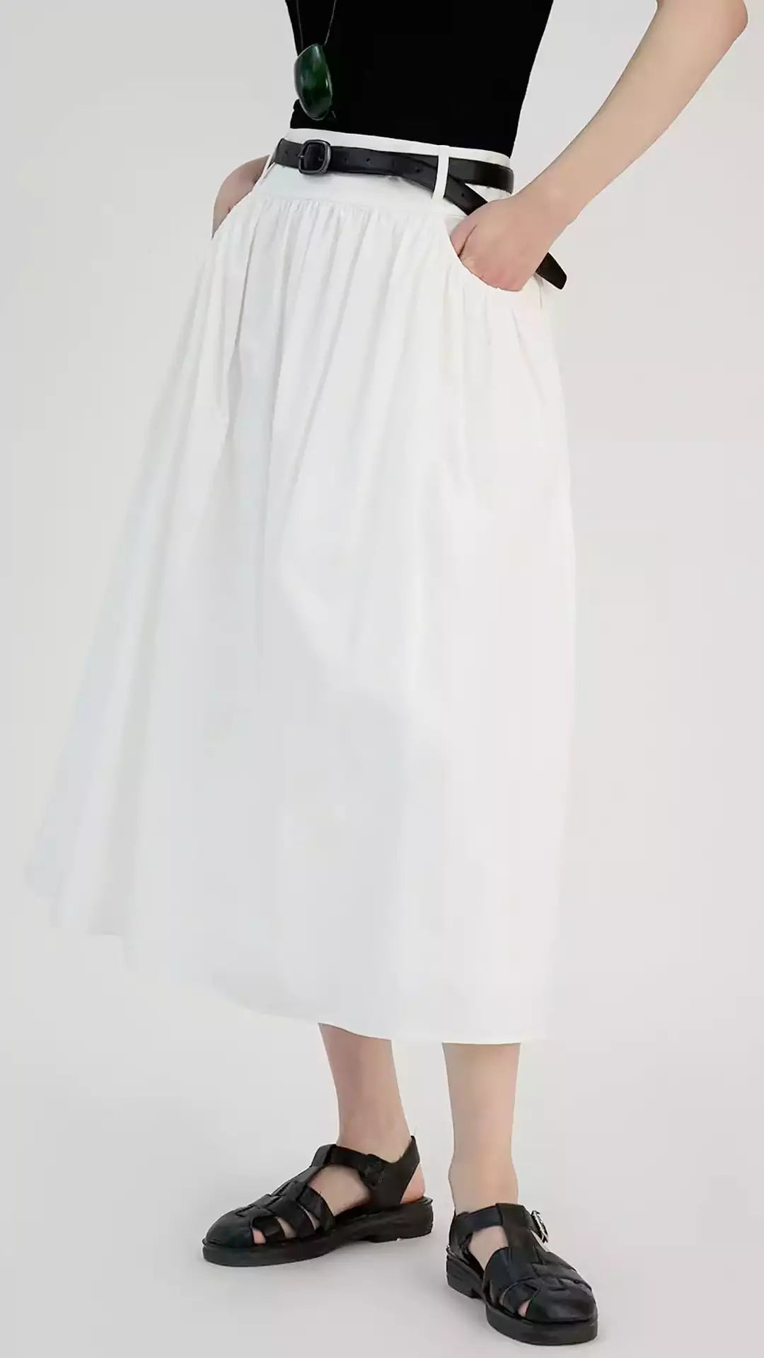 A-Line Ruched Relaxed-Fit Midi Skirt