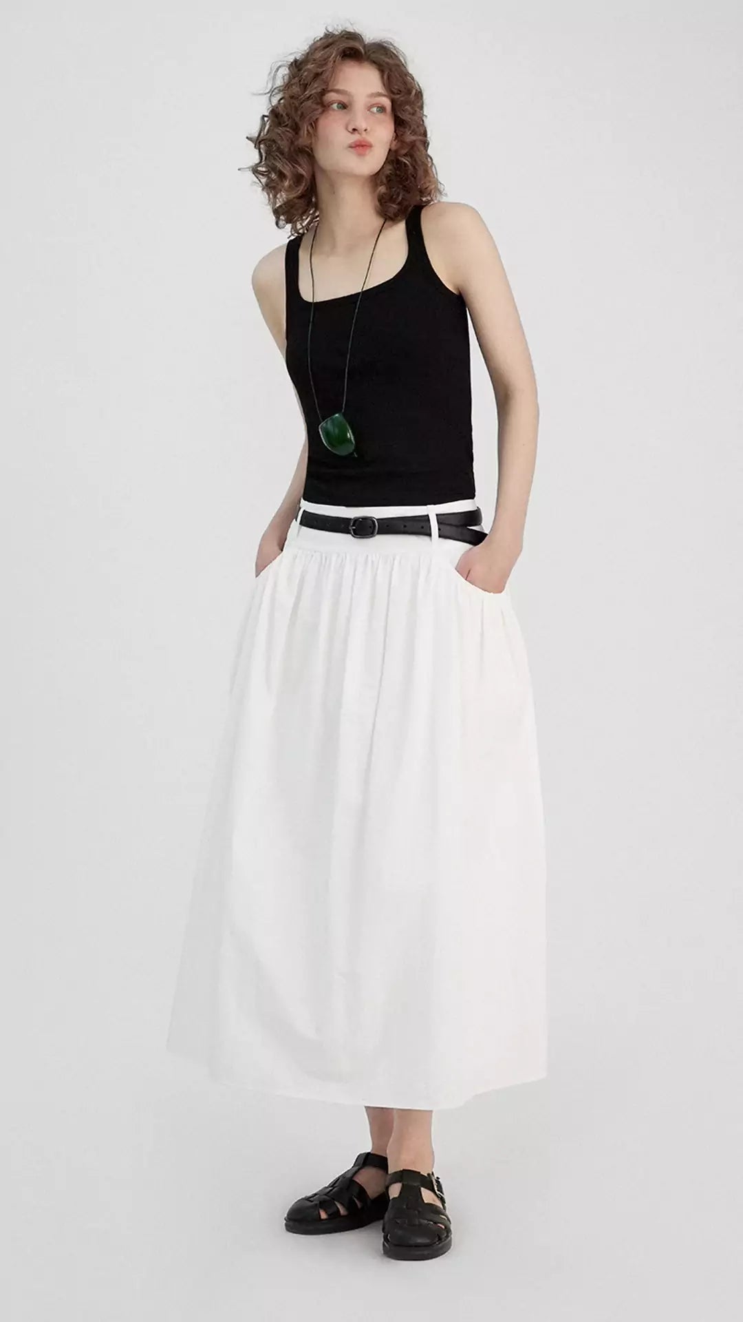 A-Line Ruched Relaxed-Fit Midi Skirt