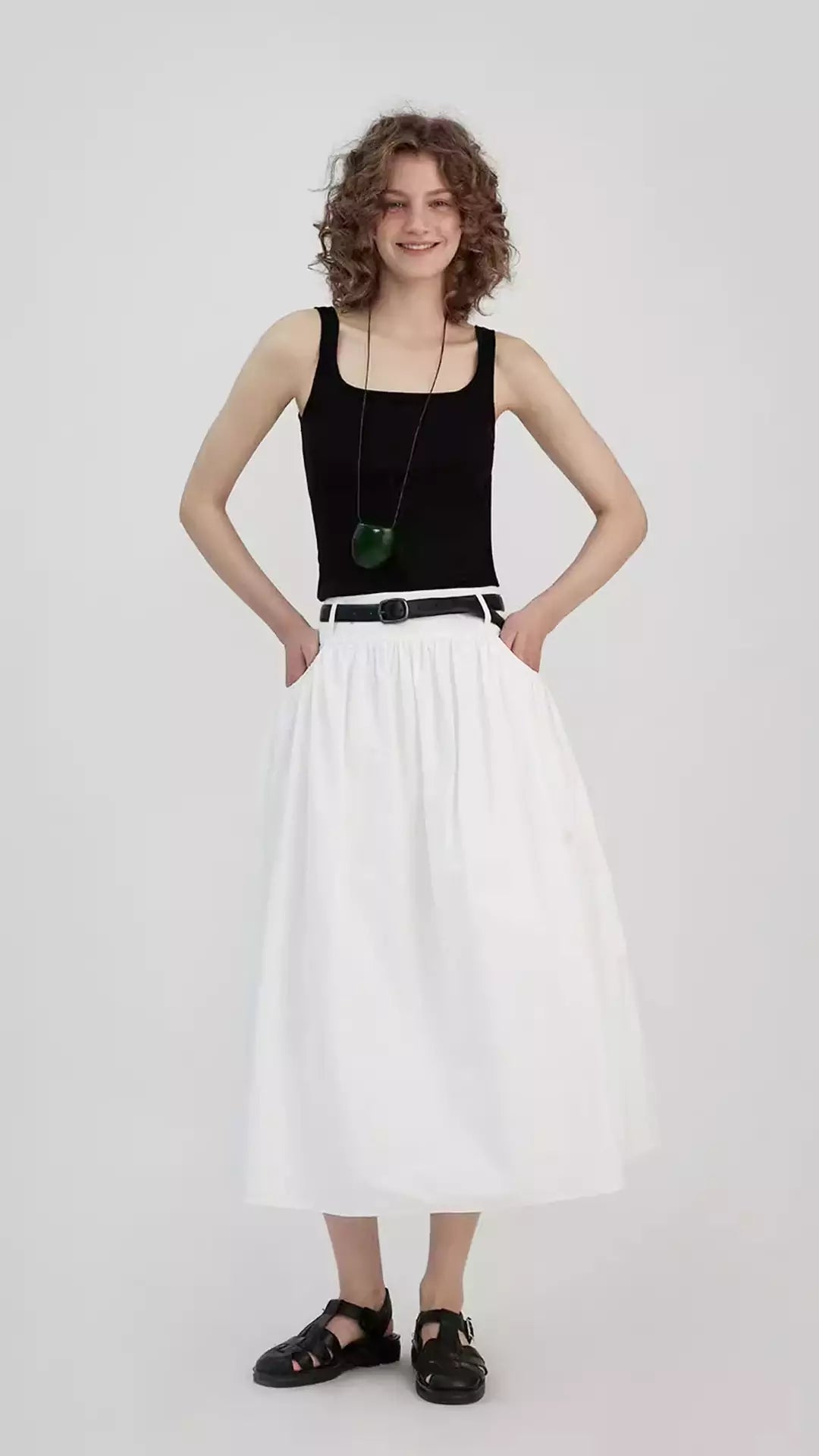 A-Line Ruched Relaxed-Fit Midi Skirt