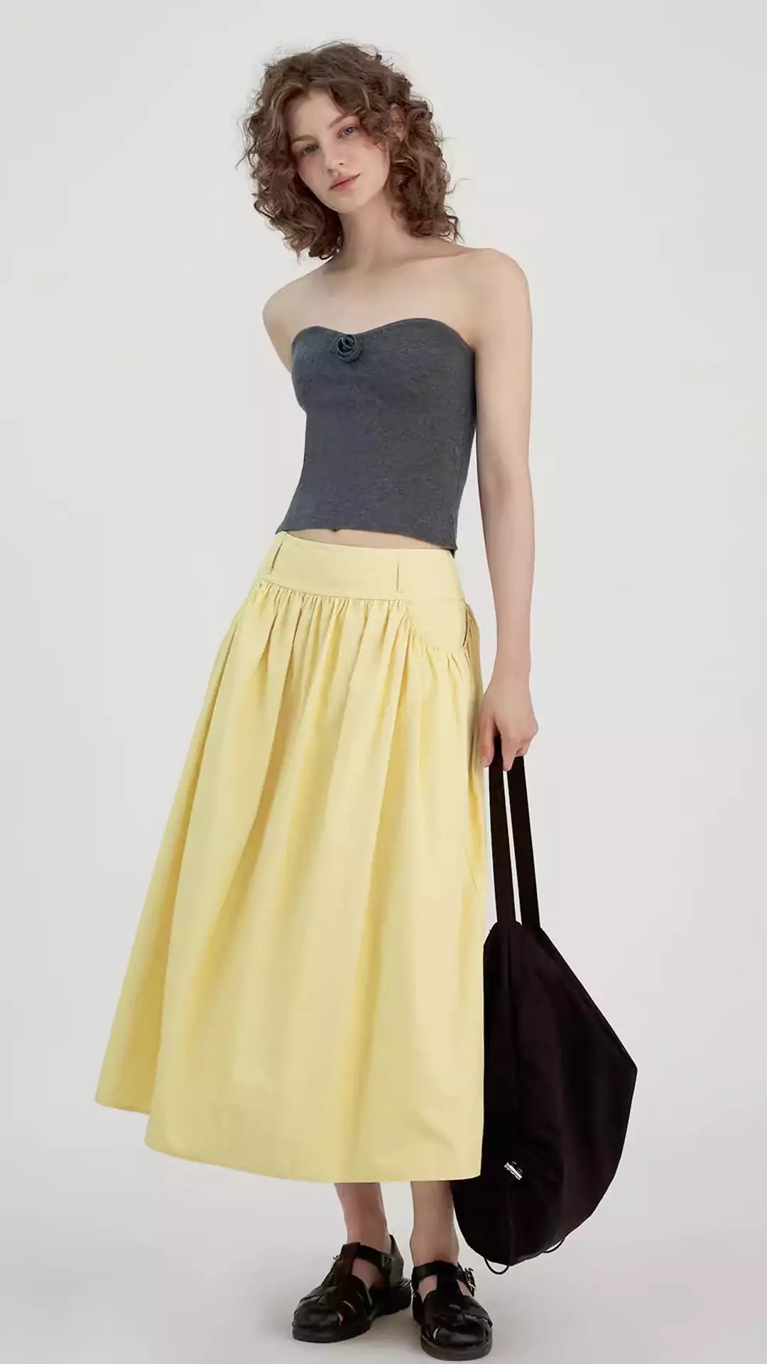 A-Line Ruched Relaxed-Fit Midi Skirt