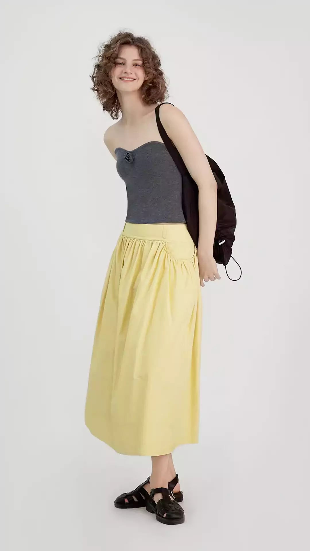 A-Line Ruched Relaxed-Fit Midi Skirt