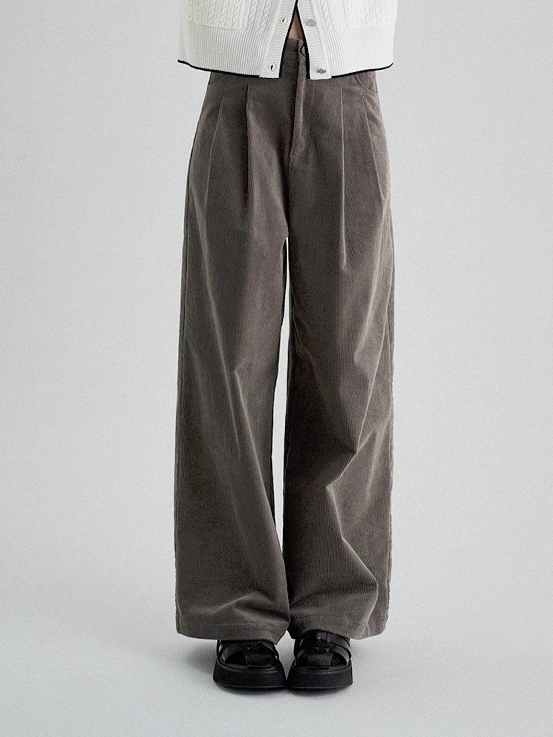 Nordic Vintage High-Waisted Corduroy Straight-Leg Wide Pants