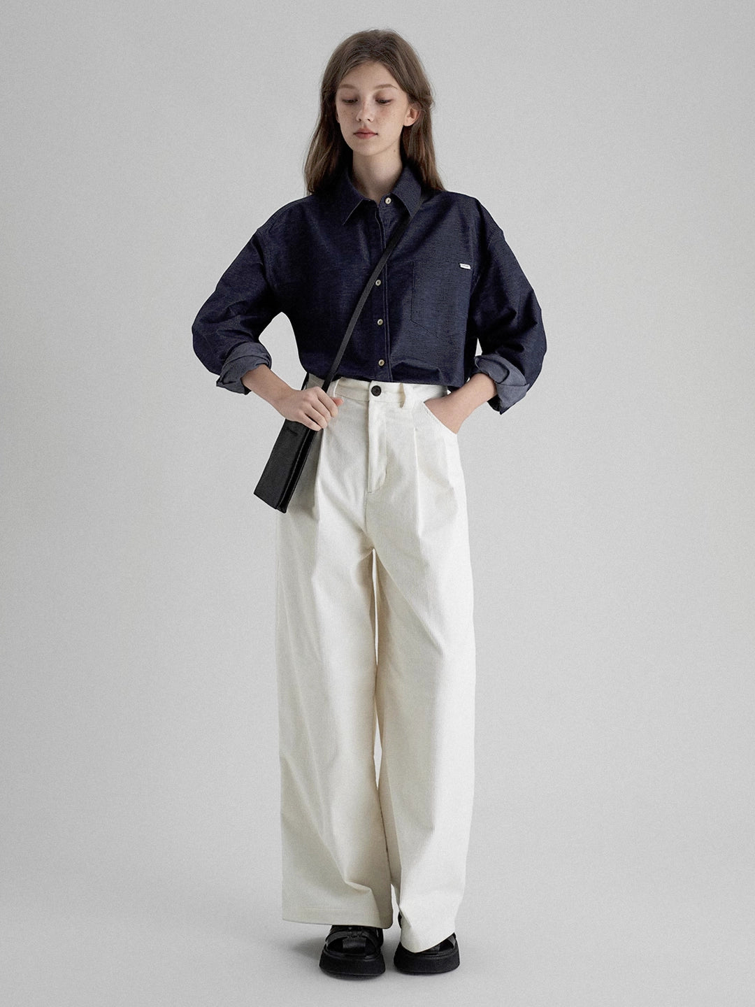 Nordic Vintage High-Waisted Corduroy Straight-Leg Wide Pants