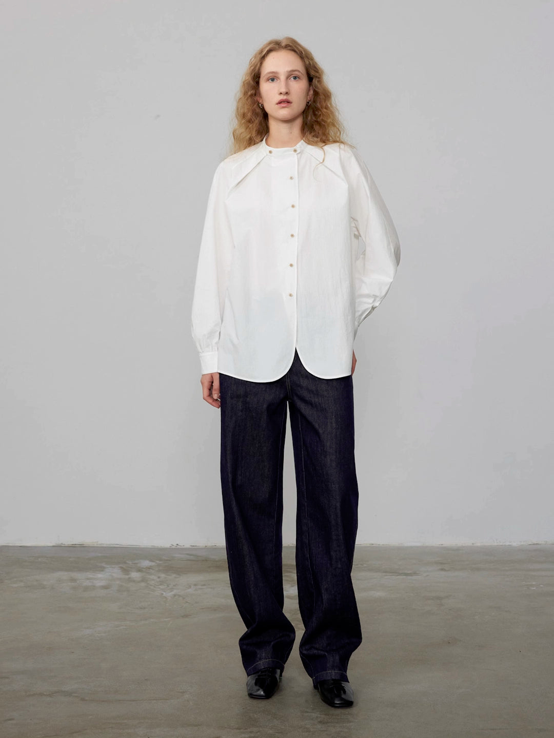 Vintage Striped Asymmetric Placket Shirt with Self-Tie Sash and Stand Collar