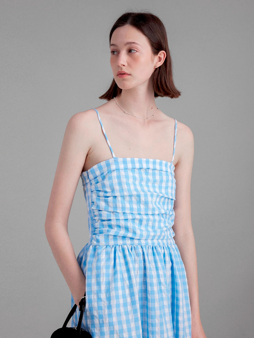 Vintage Pleated Waist-Cinching Plaid Long Slip Dress