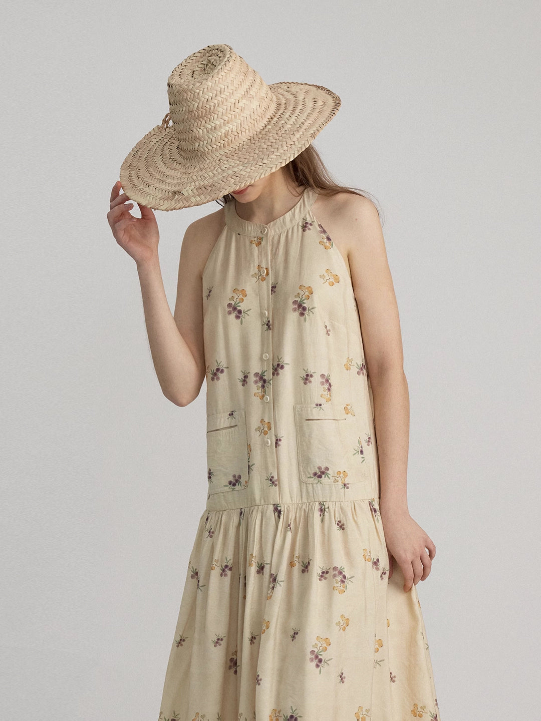 Printed Halter Neck Sleeveless Dress