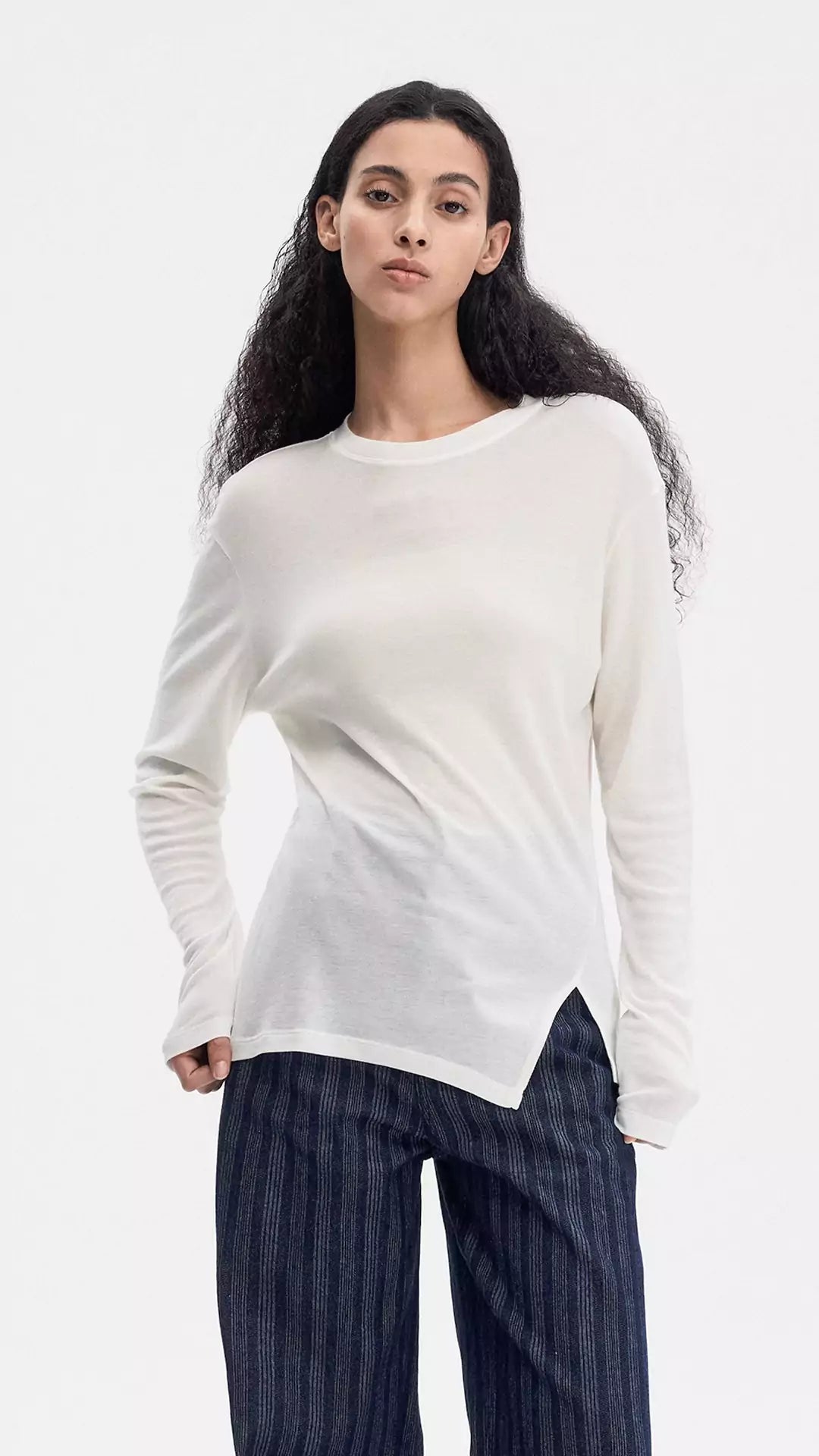 Round Neck Side Slit Loose Knit Sweater