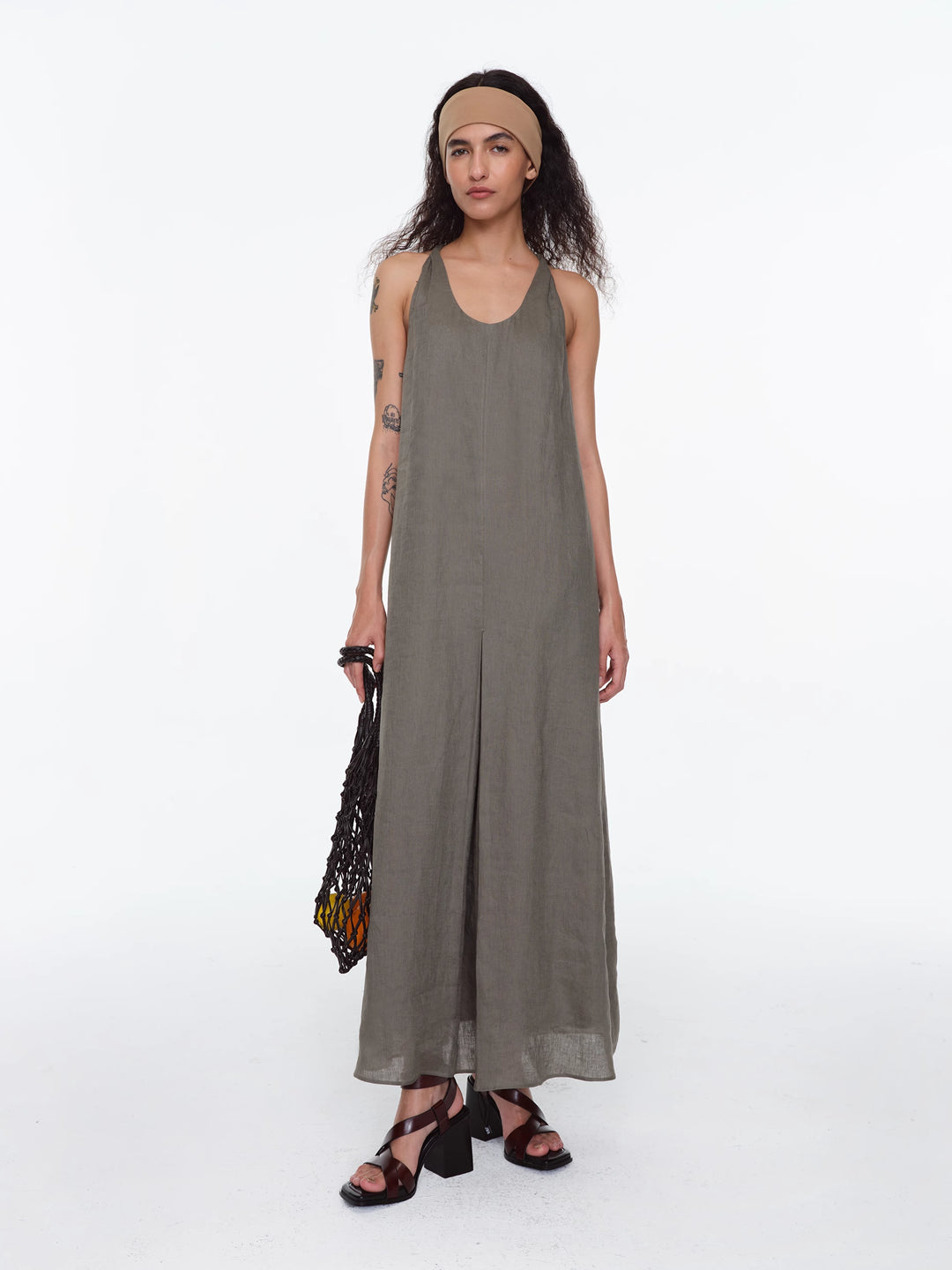 Linen Halter Neck Knotted Strap A-Line Dress