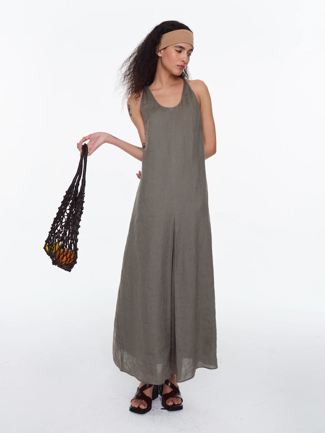 Linen Halter Neck Knotted Strap A-Line Dress