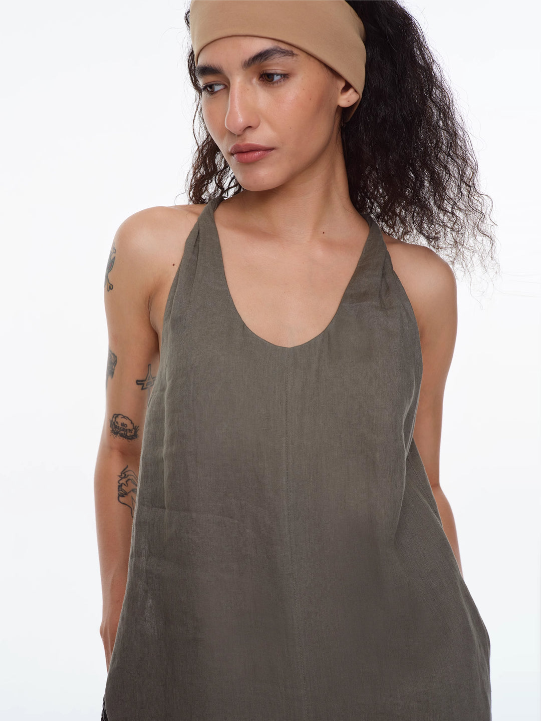 Linen Halter Neck Knotted Strap A-Line Dress