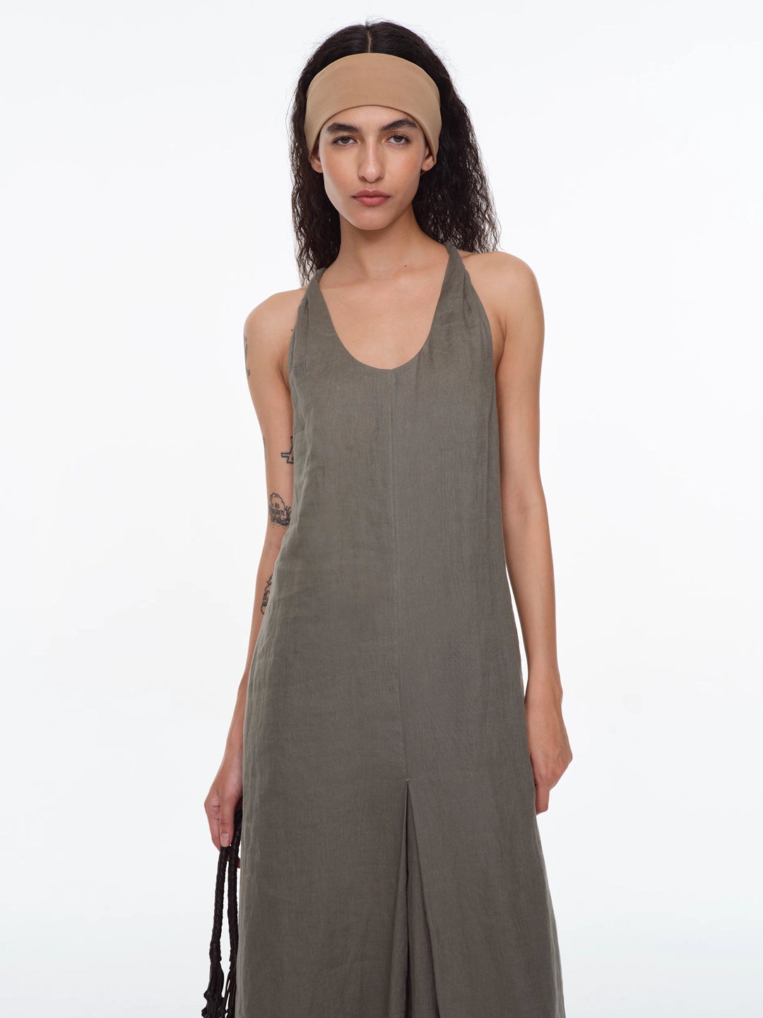 Linen Halter Neck Knotted Strap A-Line Dress