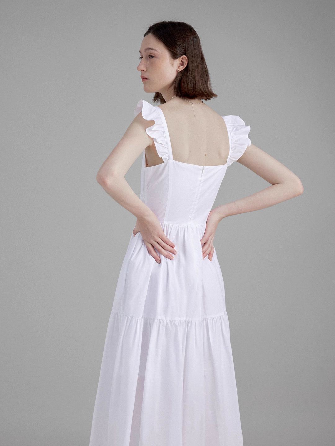 Summer Ruched Waist Tie-Up Cap Sleeve White Dress