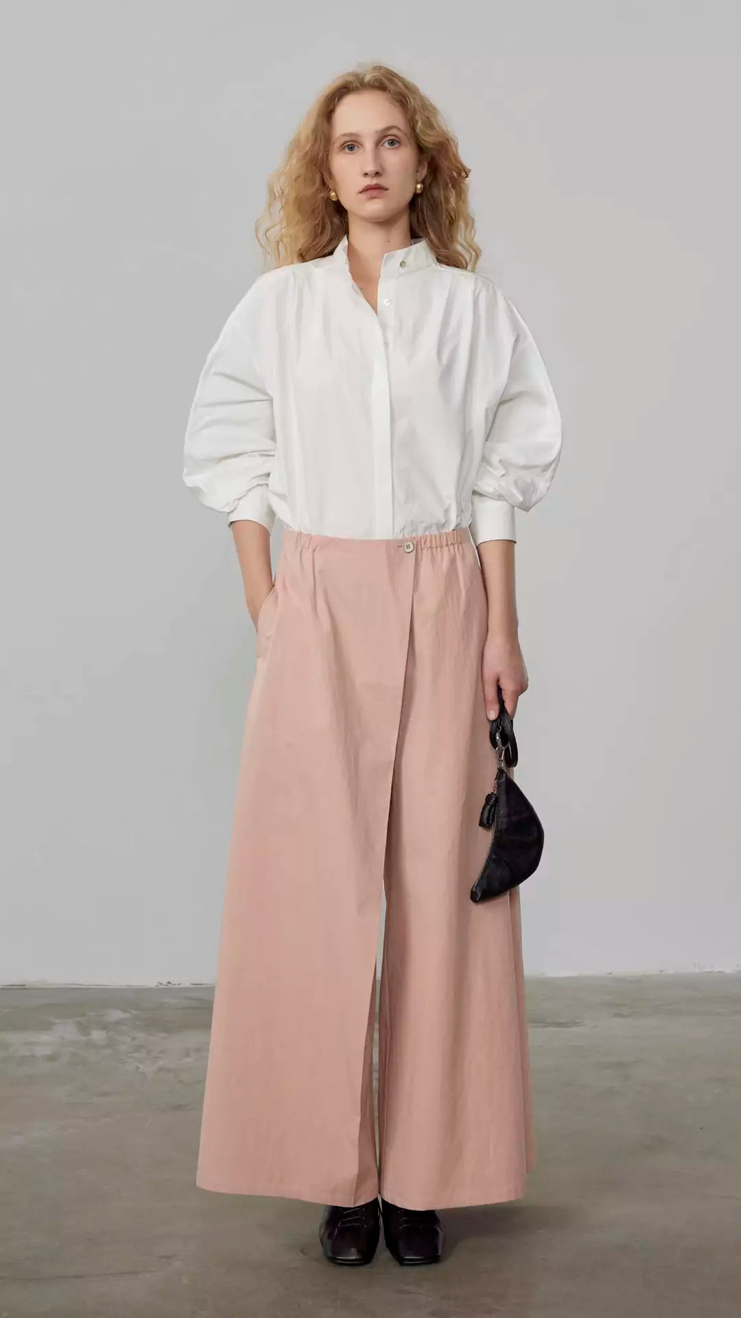 A-Line Relaxed Fit Skirt Pants with Elastic Waist