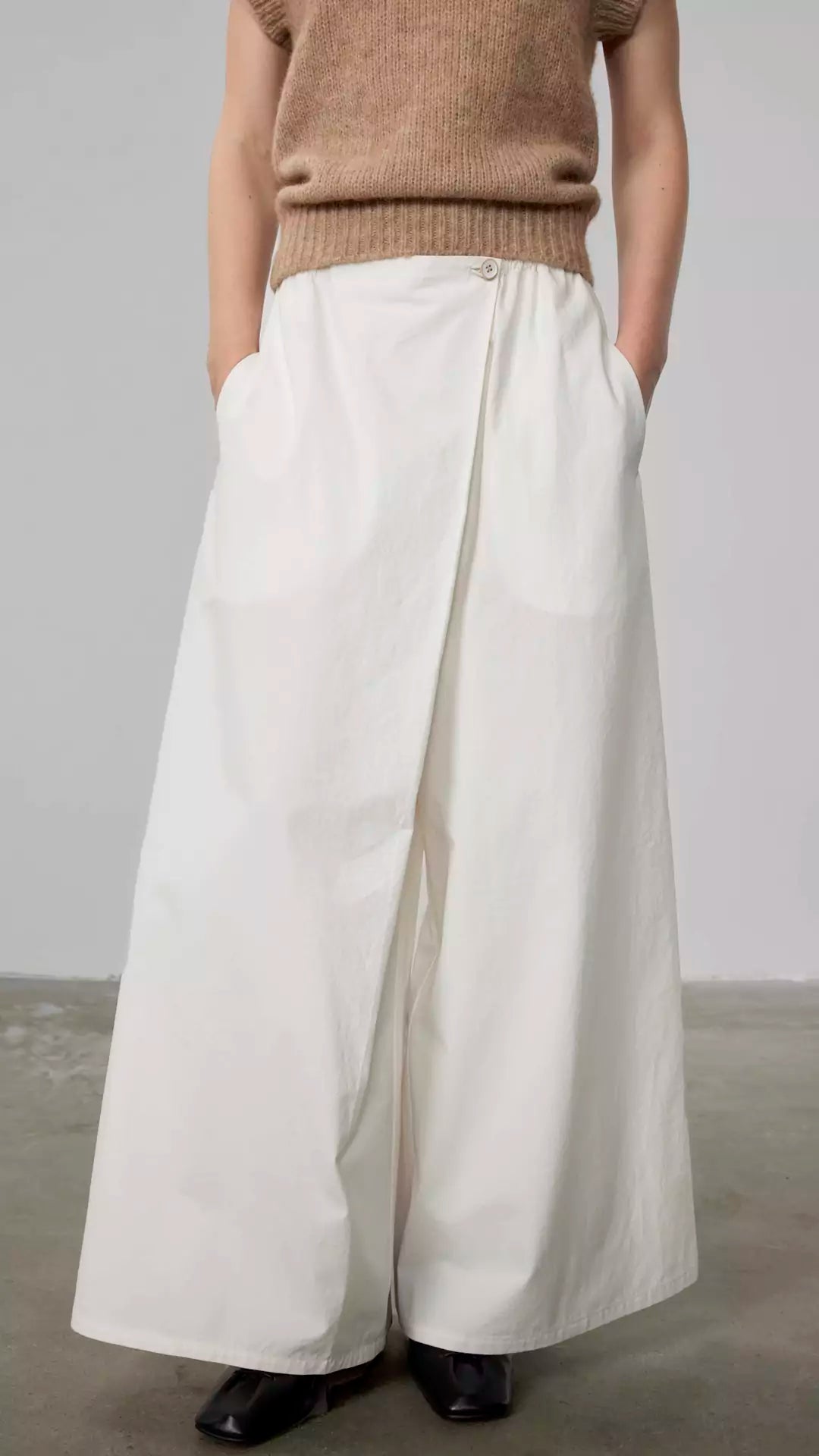 A-Line Relaxed Fit Skirt Pants with Elastic Waist