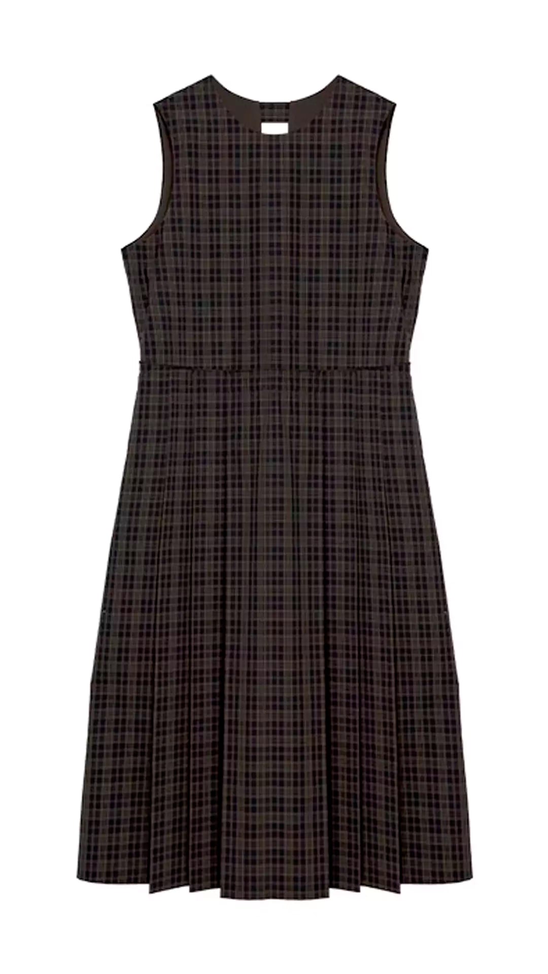 Round-Neck Tie Plaid Academia Style Pleated Dress