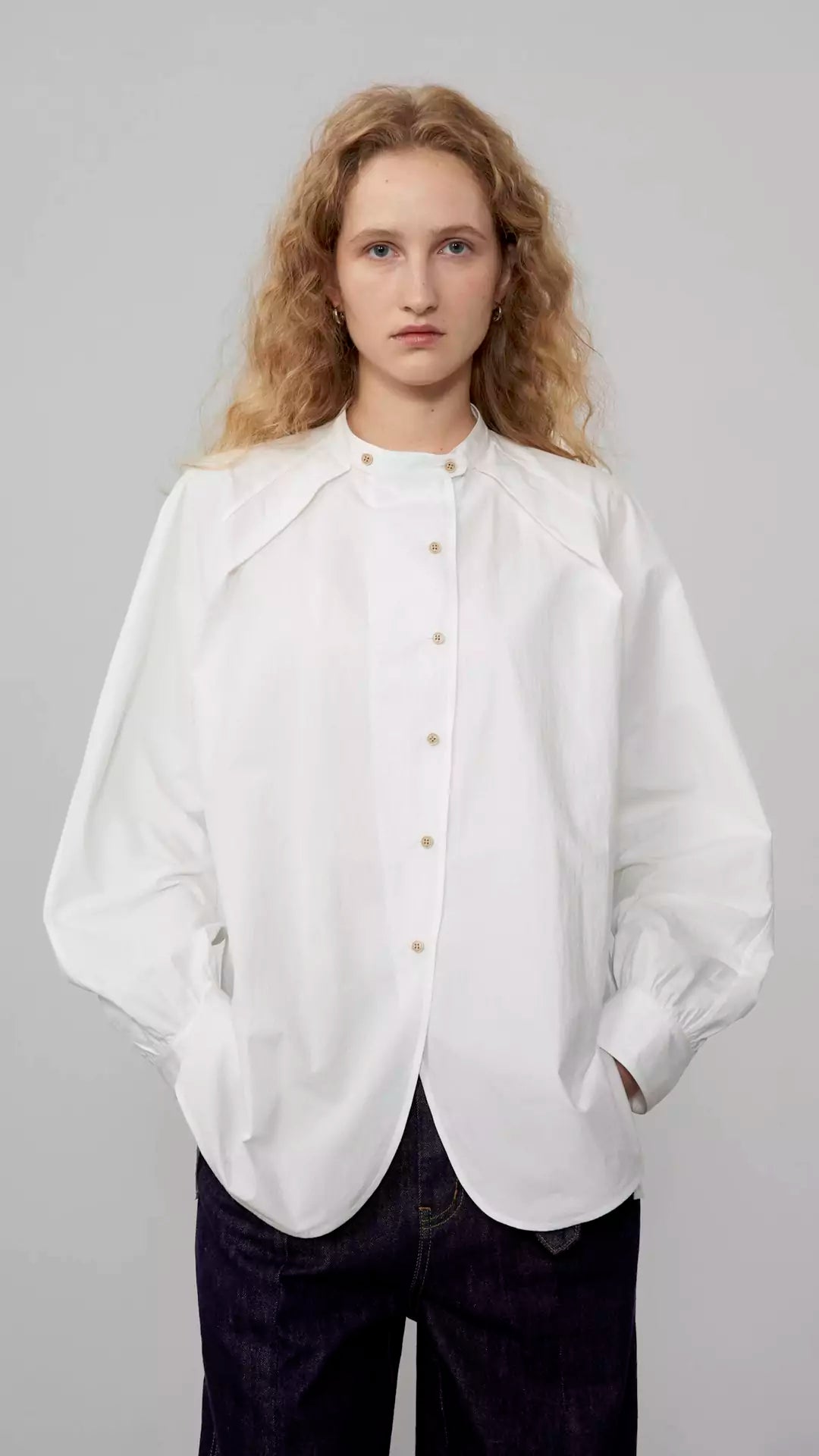 Vintage Striped Asymmetric Placket Shirt with Self-Tie Sash and Stand Collar