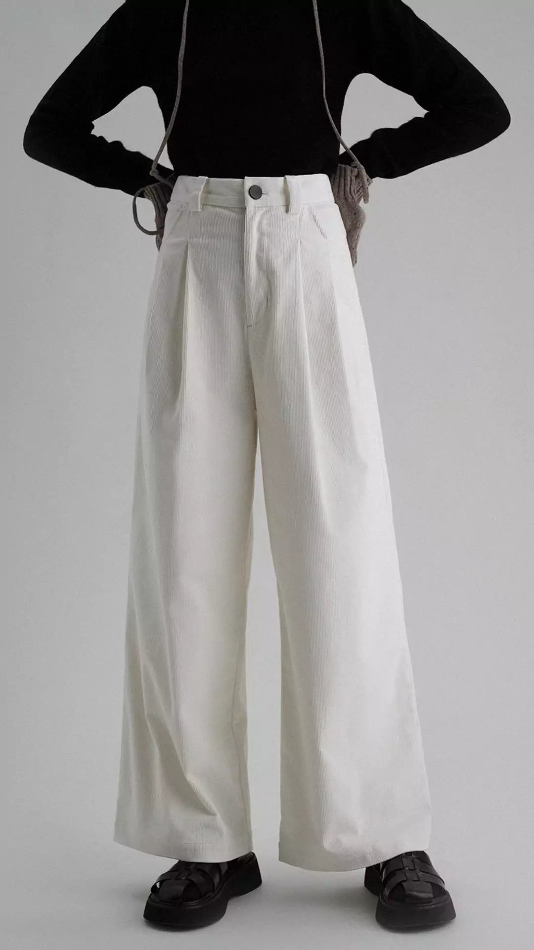 Nordic Vintage High-Waisted Corduroy Straight-Leg Wide Pants