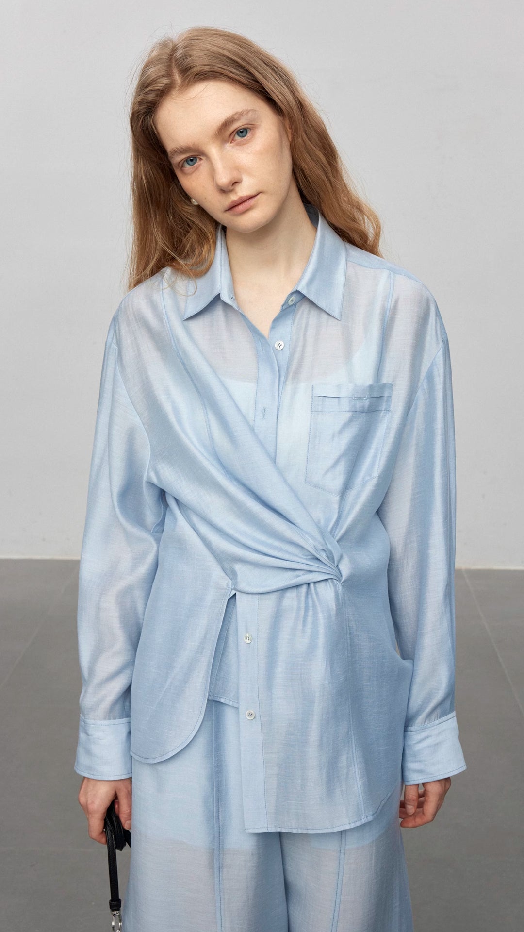 Semi-Sheer Acetate Linen Long-Sleeve Shirt