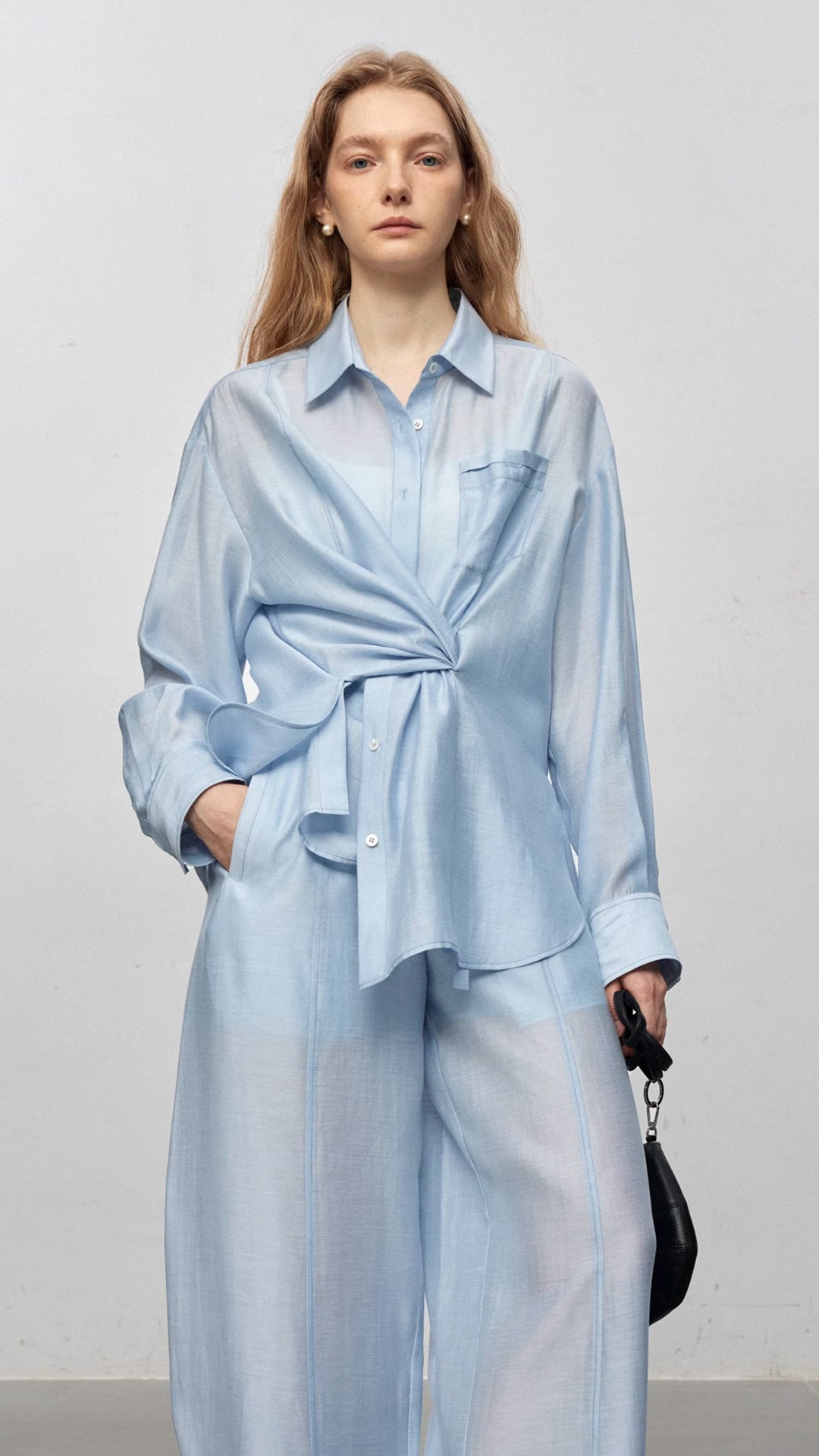 Semi-Sheer Acetate Linen Long-Sleeve Shirt