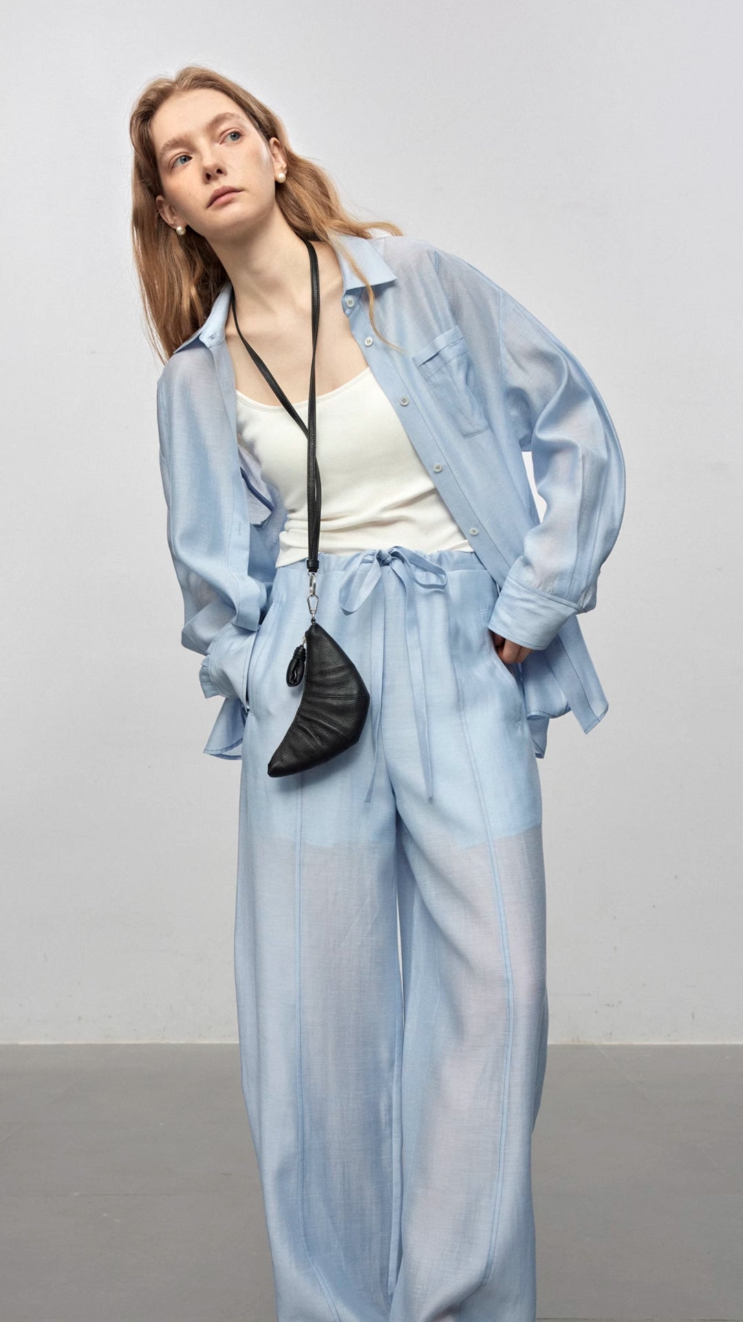 Semi-Sheer Acetate Linen Long-Sleeve Shirt