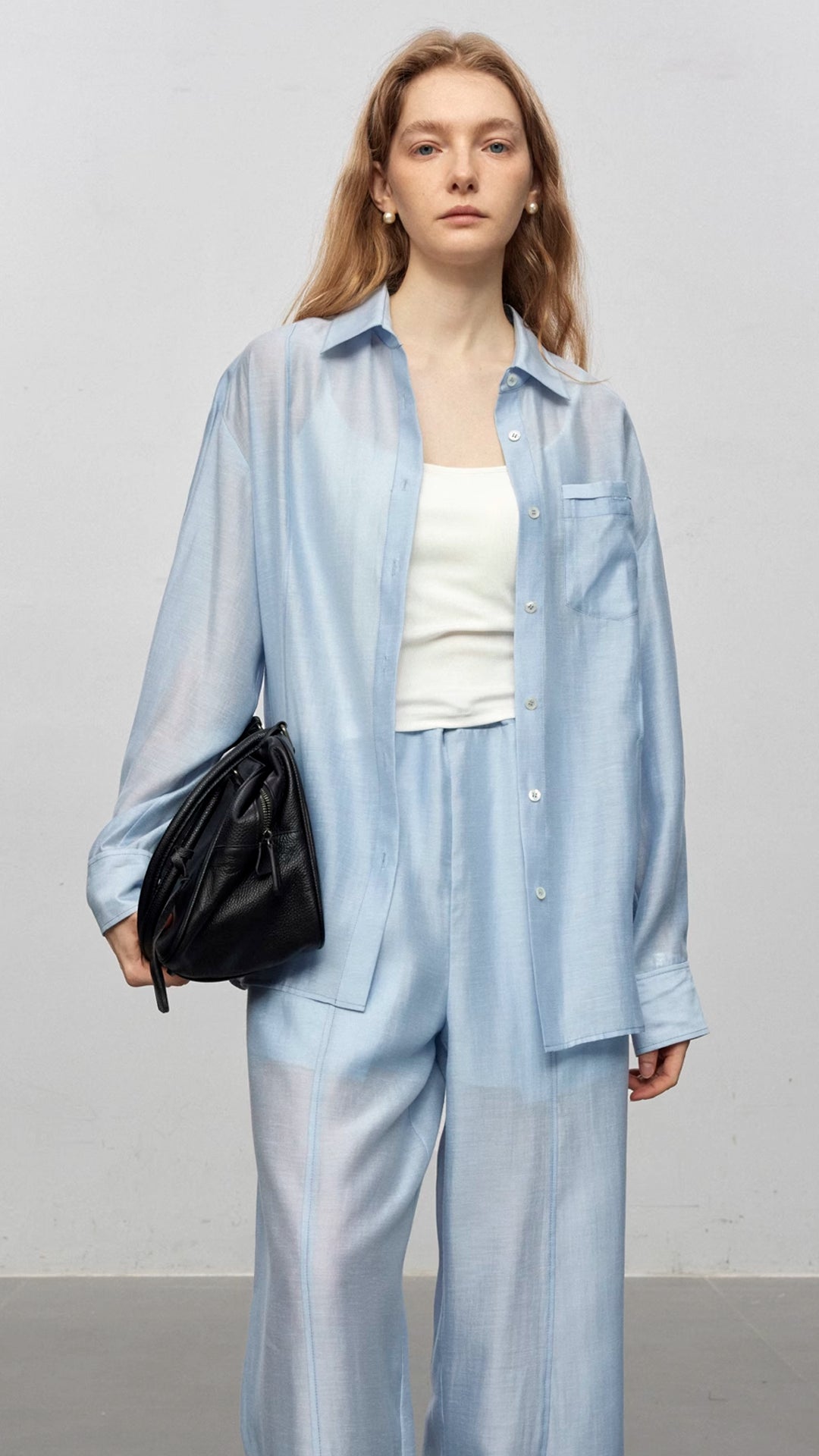 Semi-Sheer Acetate Linen Long-Sleeve Shirt