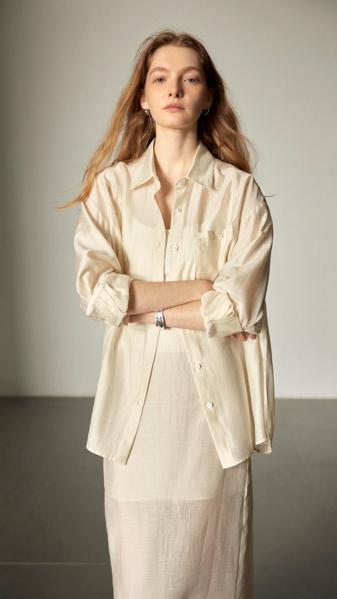 Semi-Sheer Acetate Linen Long-Sleeve Shirt