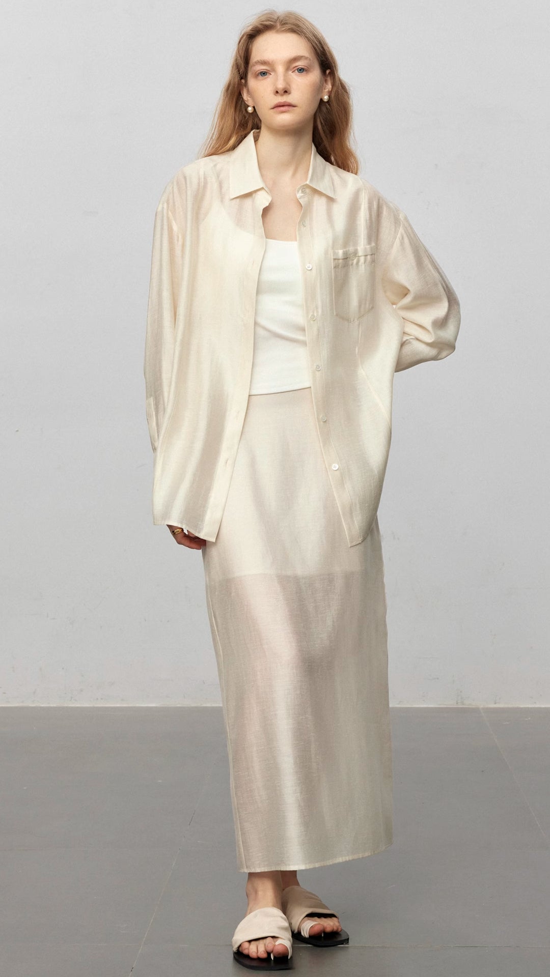 Semi-Sheer Acetate Linen Long-Sleeve Shirt