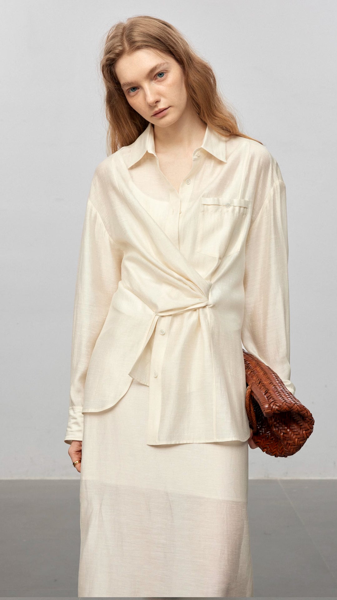 Semi-Sheer Acetate Linen Long-Sleeve Shirt