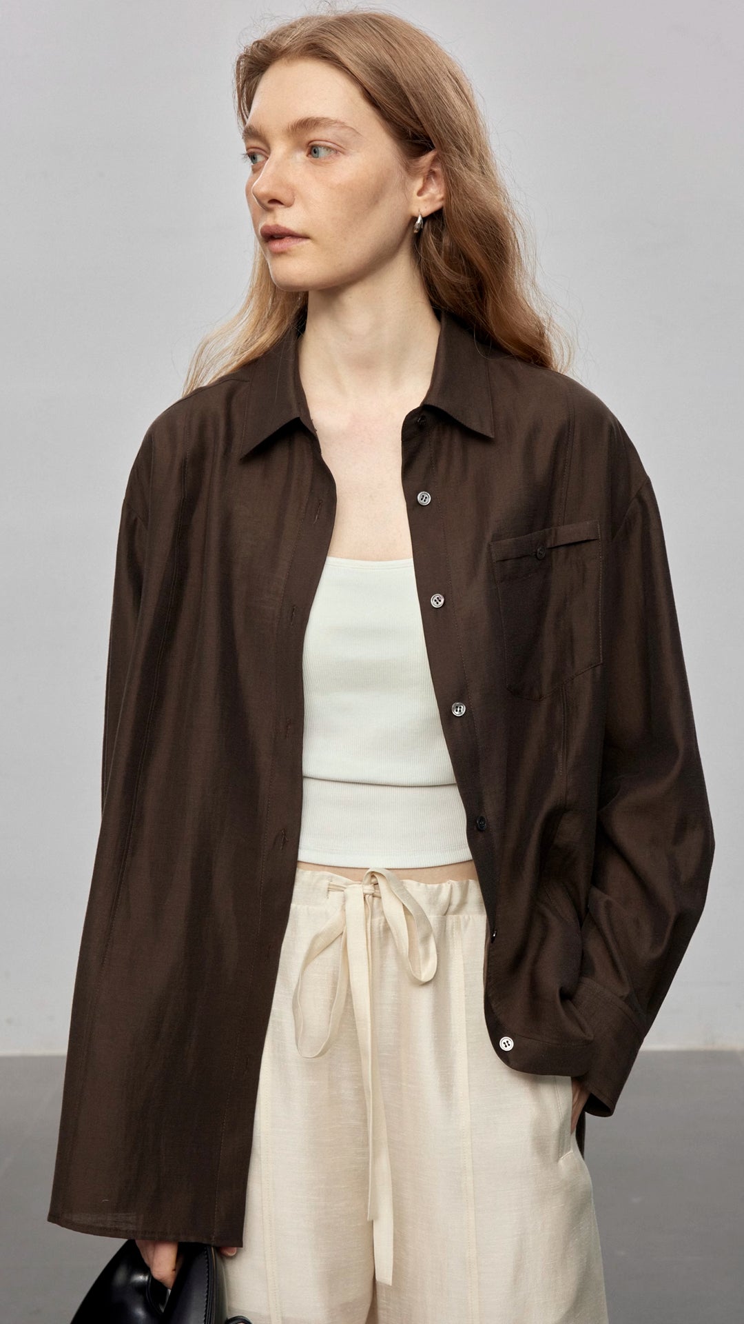 Semi-Sheer Acetate Linen Long-Sleeve Shirt