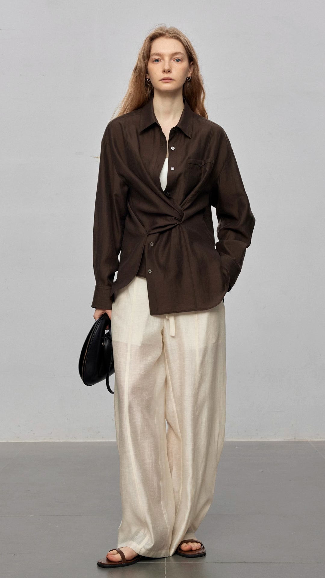 Semi-Sheer Acetate Linen Long-Sleeve Shirt